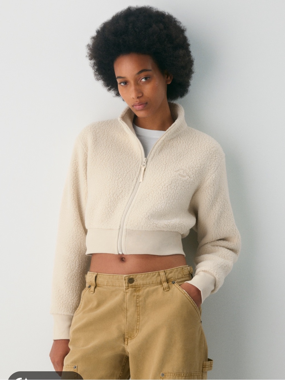 Aritizia Tna Polartec Thermal Pro Mockneck Waist Zip-Up sz Small in mullein